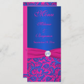 Carte menu Cobalt et Fuchsia Damask (Devant / Derrière)