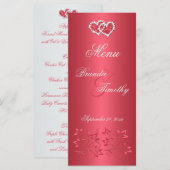 Carte menu Coral Rose and Grey Floral Hearts (Devant / Derrière)