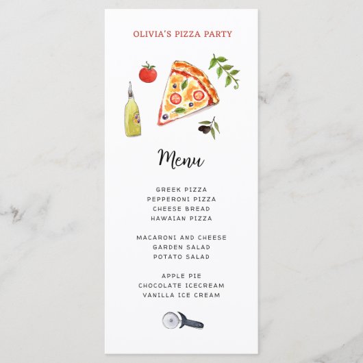 Carte Menu Cute Pizza Party (Devant)