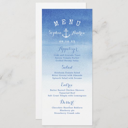 Carte menu d'ancrage nautique de la plage d'aquare (Devant / Derrière)