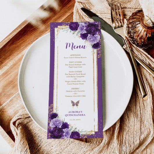 Carte Menu d'anniversaire de Quinceanera Roses d'o