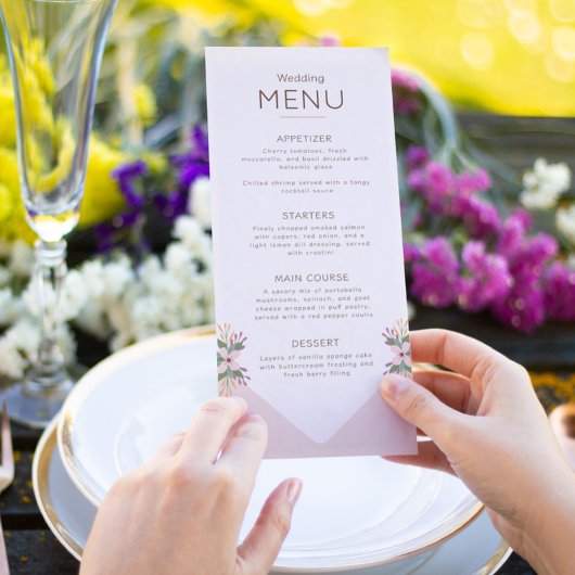 Carte Menú de boda romántico rosa detalles flores