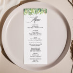 Carte Menu Dîner Destination Été Vert<br><div class="desc">Cette carte de dîner de destination d'été verdoyante est parfaite pour un mariage simple. Des feuilles verts à la main, des feuillages ornent des cadres géométriques idylliques, un style et une classe époustouflants pour embellir vos cartes d'occasion. Ce menu peut être utilisé pour une réception de mariage, un dîner de...</div>