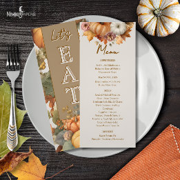Carte Menu Dîner Thanksgiving Florals Muet