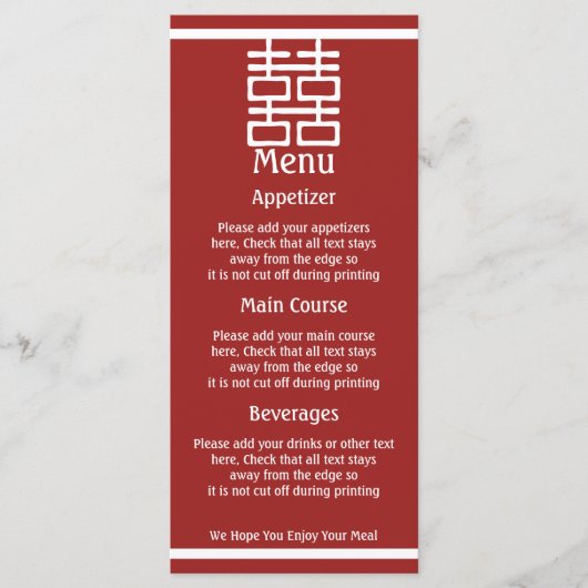 Carte Menu Double Happy Mariage chinois (Devant)