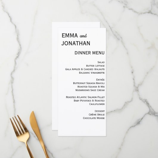 Carte Menu du dîner de mariage (Devant/Arrière en situation)