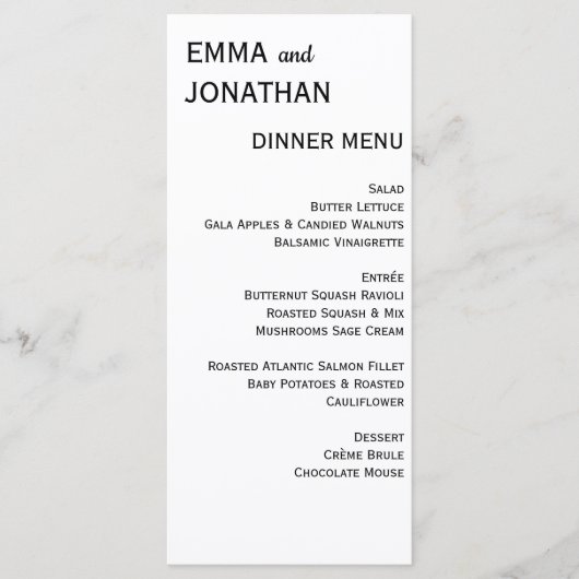 Carte Menu du dîner de mariage (Devant)