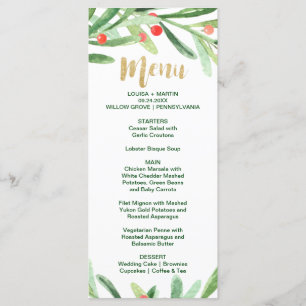 Carte menu du dîner de Noël Holly Wreath