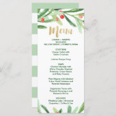 Carte menu du dîner de Noël Holly Wreath (Devant / Derrière)