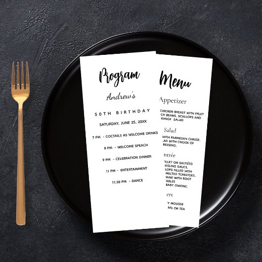 Carte menu du dîner du programme d'anniversaire