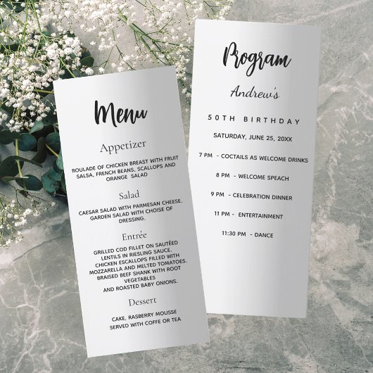 Carte menu du dîner du programme d'anniversaire en
