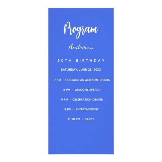 Carte menu du dîner du programme d'anniversaire Ro (Devant)