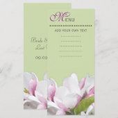 Carte menu du dîner, fleurs de pommes roses. (Devant / Derrière)