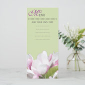 Carte menu du dîner, fleurs de pommes roses. (Debout devant)