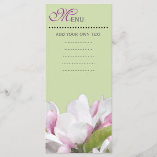 Carte menu du dîner, fleurs de pommes roses.