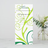 Carte menu du dîner, tourbillon floral (Debout devant)
