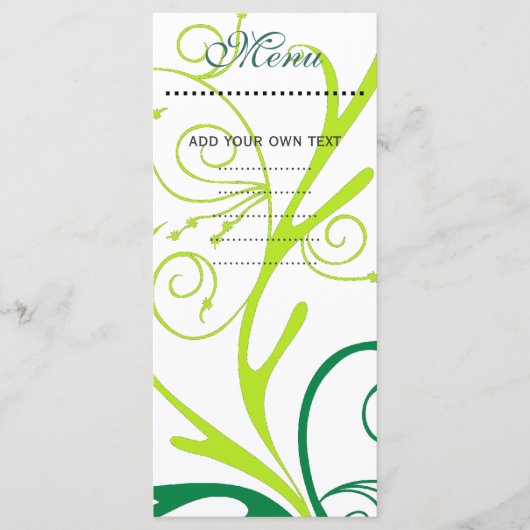Carte menu du dîner, tourbillon floral (Devant)