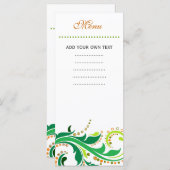 Carte menu du dîner, tourbillon floral (Devant / Derrière)