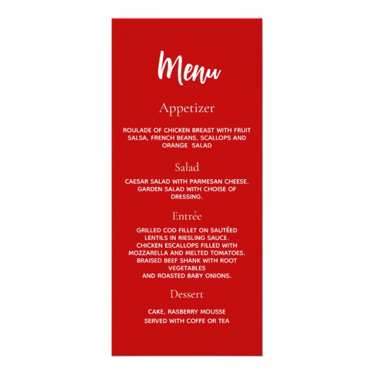 Carte menu du programme d'anniversaire rouge (Dos)