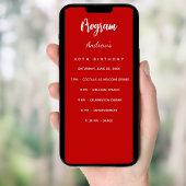 Carte menu du programme d'anniversaire rouge