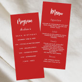 Carte menu du programme d'anniversaire rouge
