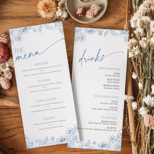 Carte menu Elegant Blue Chinoiserie Restauration e