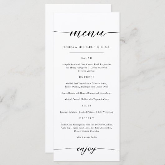 Carte Menu Élégante Et Minimaliste (Devant / Derrière)