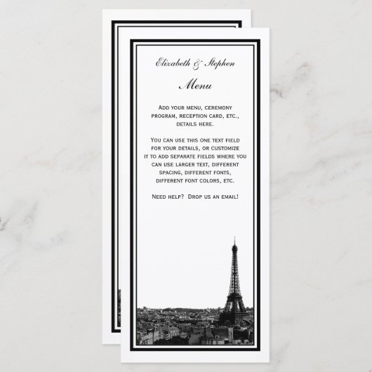 Carte menu encadrée Paris Skyline (Devant / Derrière)