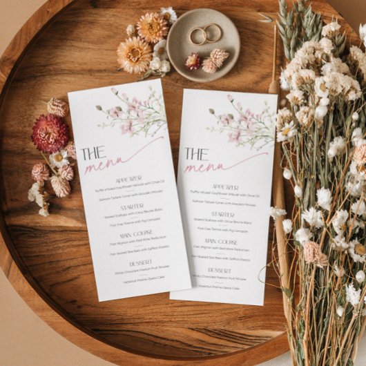 Carte menu Fête des mariées Jardin Floral Rose