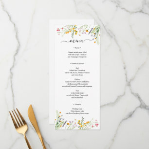Carte Menu fleur sauvage élégante monogrammée sur 