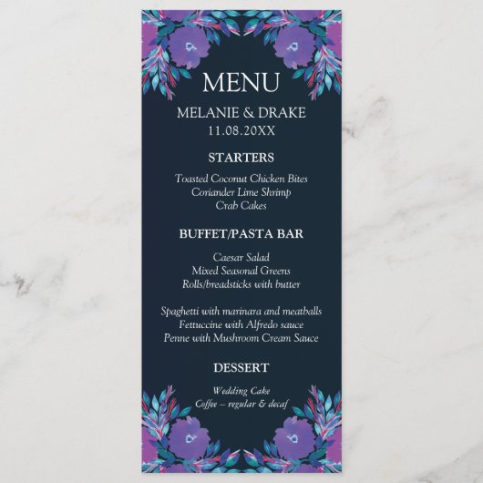 Carte Menu Fleurs violettes peinte à la main (Devant)