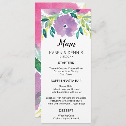 Carte menu Floral Blossom (Devant / Derrière)