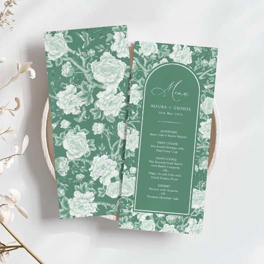 Carte menu Green White Chinoiserie Floral Porcelai