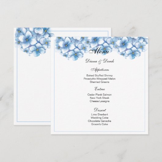 Carte menu Hydrangea (Devant / Derrière)