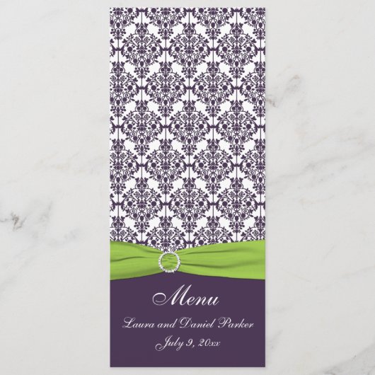 Carte menu Lime et Purple Mariage damassé (Devant)