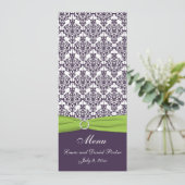 Carte menu Lime et Purple Mariage damassé (Debout devant)