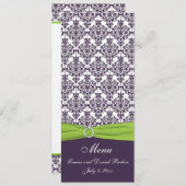 Carte menu Lime et Purple Mariage damassé (Devant / Derrière)