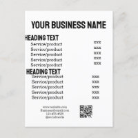 Carte menu liste de prix des produits de services 