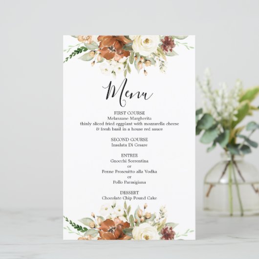 Carte menu mariage à fleurs automne (Debout devant)