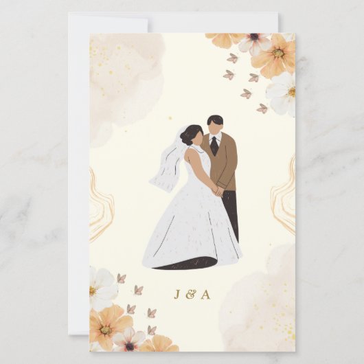 Carte menu mariage avec design floral crème (Dos)