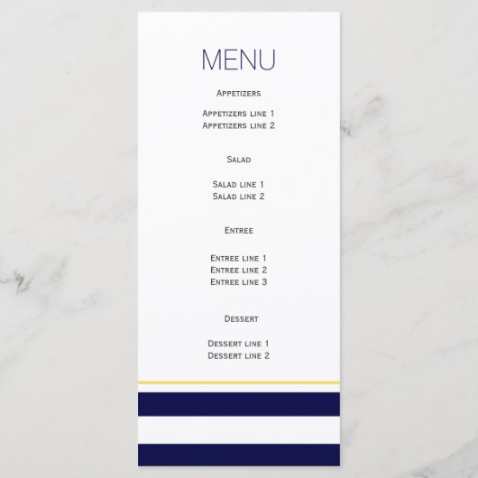 Carte menu mariage bleu marine rayures blanches ét (Dos)