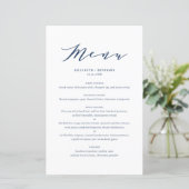 Carte menu Mariage bleu minimaliste (Debout devant)