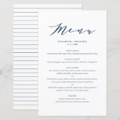 Carte menu Mariage bleu minimaliste (Devant / Derrière)