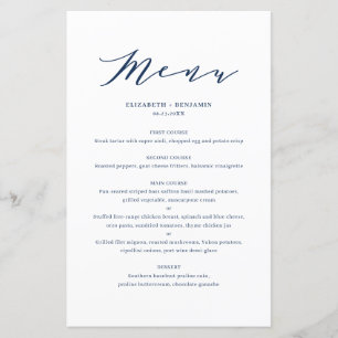 Carte menu Mariage bleu minimaliste