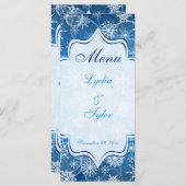 Carte menu Mariage Blue and White Snow Flakes (Devant / Derrière)