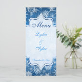 Carte menu Mariage Blue and White Snow Flakes (Debout devant)