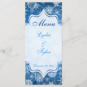Carte menu Mariage Blue and White Snow Flakes (Devant)