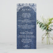Carte Menu Mariage Blue Jean Denim Et Dentelle (Debout devant)