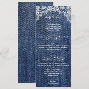 Carte Menu Mariage Blue Jean Denim Et Dentelle