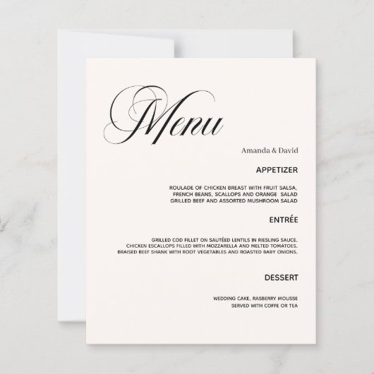 Carte menu mariage classique crème dîner (Devant)